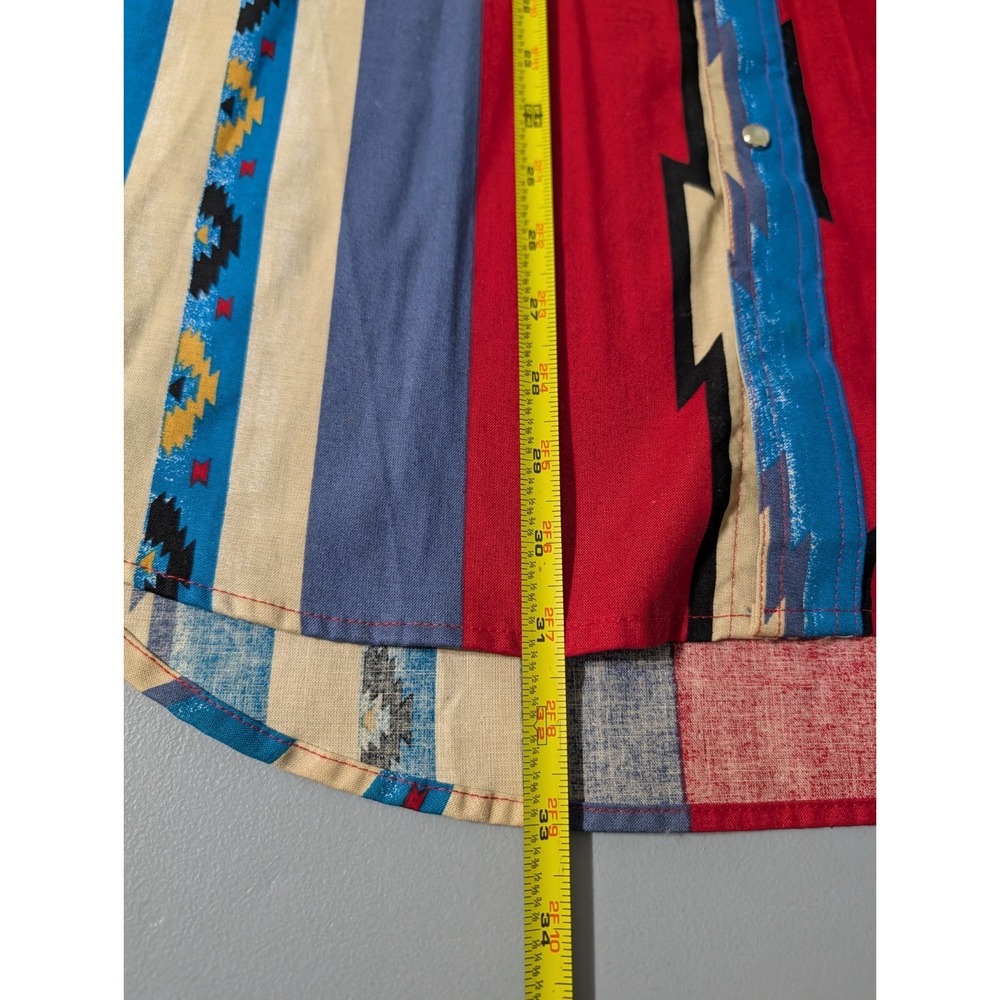 Wrangler Red Blue Cream Striped Western Button-Down Shirt - Picture 3 of 8